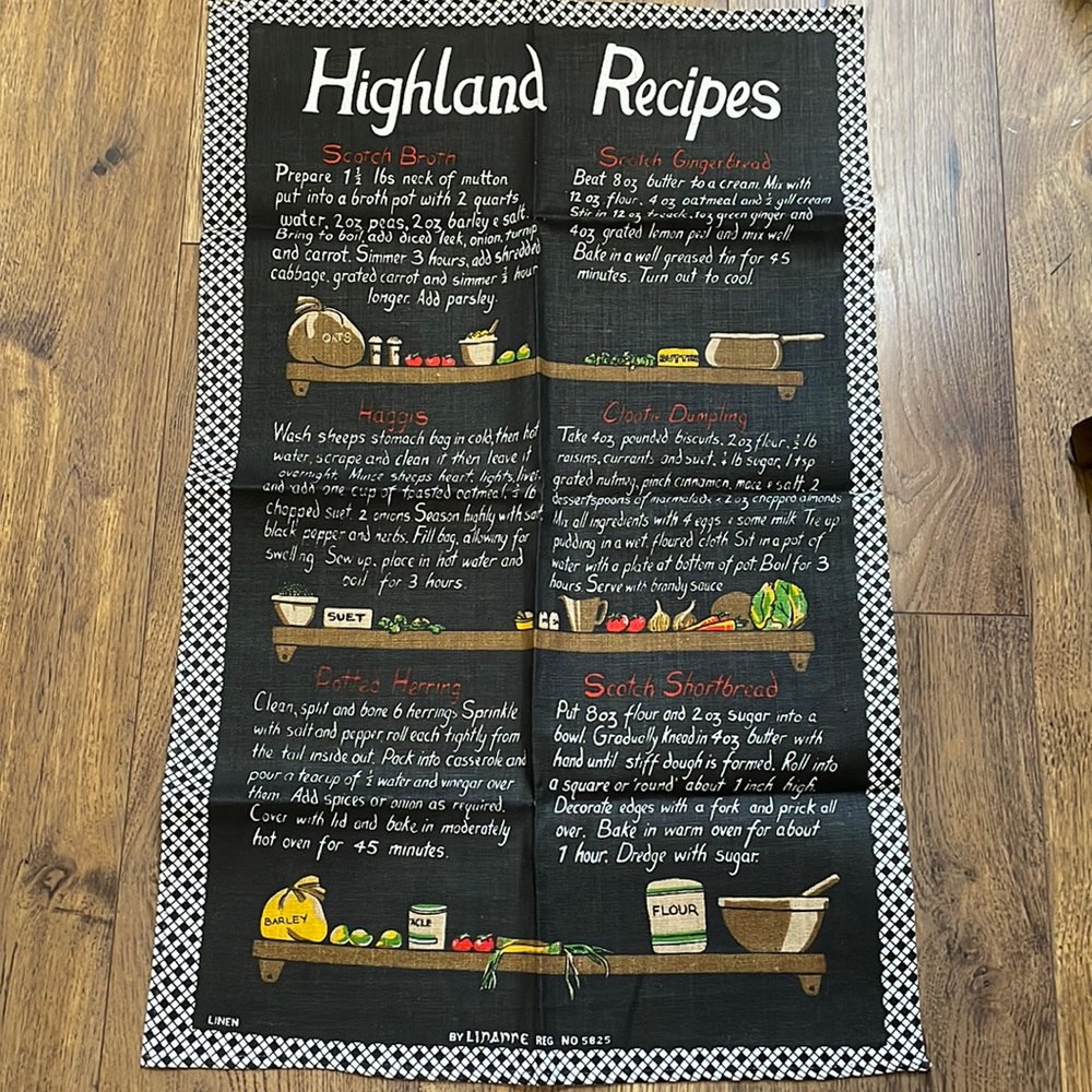 New Linen kitchen towel by Linanne Highland Recipes